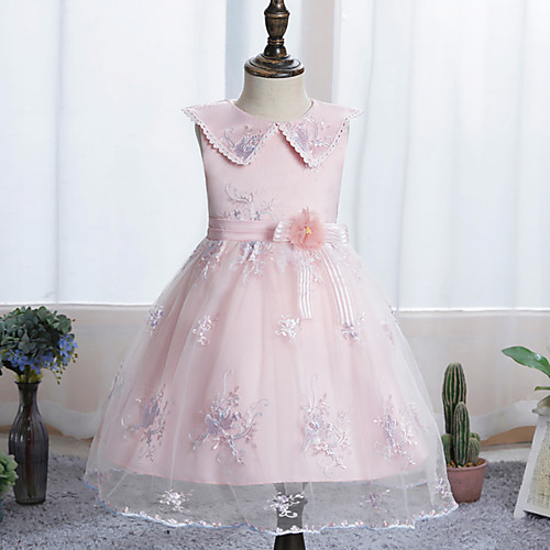 

Ball Gown Knee Length Wedding / Event / Party Flower Girl Dresses - Tulle / Polyester Sleeveless Jewel Neck with Sash / Ribbon / Embroidery / Pattern / Print