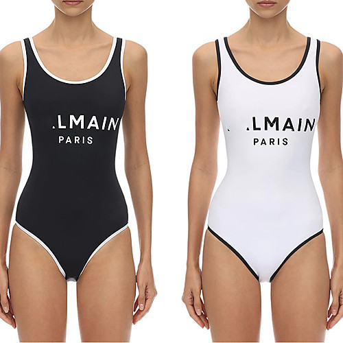 

Women's One Piece Swimsuit Solid Colored Padded Swimwear Bodysuit Swimwear White Black Breathable Quick Dry Comfortable Sleeveless - Swimming Surfing Water Sports Summer / Spandex