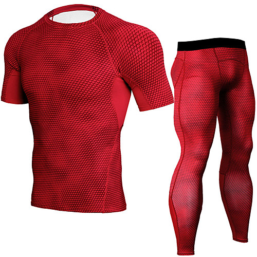 

Men's 2 Piece Activewear Set Compression Suit Athletic Athleisure Short Sleeve 2pcs Spandex Breathable Quick Dry Moisture Wicking Fitness Gym Workout Running Training Exercise Sportswear Snakeskin