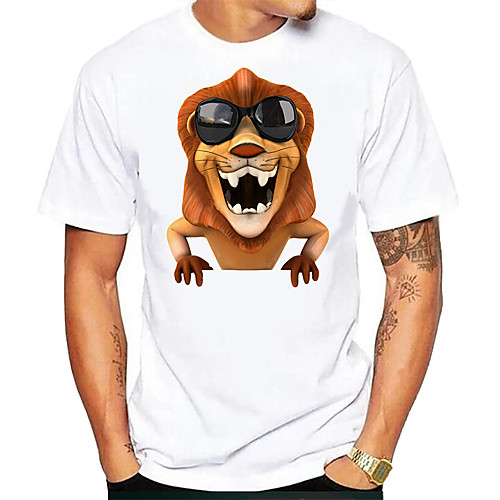 

Men's Tees T shirt Hot Stamping Graphic Prints Lion Animal Print Short Sleeve Daily Tops Basic Casual White