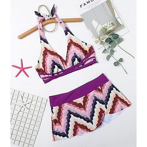 

Women's Plus Size Padded Vacation Fashion New Bikini 2 Piece Swimsuit Knotted Bow Abstract Strap Swimwear Bathing Suits Photo Color