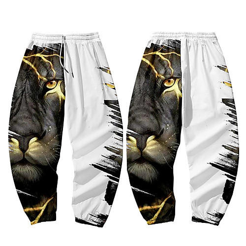 

Men's Casual / Sporty Athleisure Daily Sports Jogger Pants Sweatpants Pants Lion Full Length Elastic Waist 3D Print Black / White