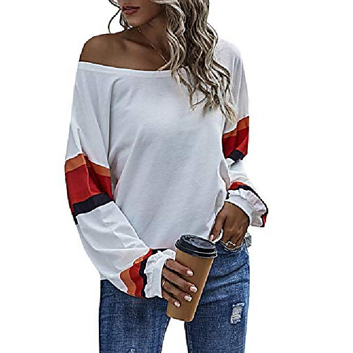 

women's color block long batwing sleeve tee shirt round neck tops white medium