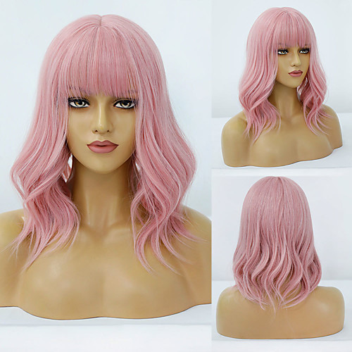 

Synthetic Wig Body Wave Neat Bang Wig Short Pink Synthetic Hair Women's Cosplay Party Fashion Pink