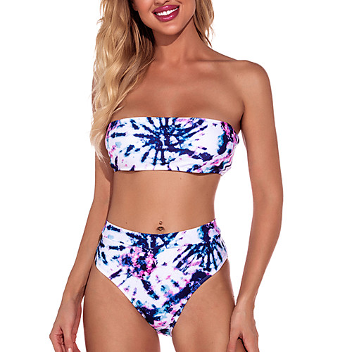 

Women's Bikini Tankini Swimsuit Open Back Print Paisley Abstract Blue Swimwear Padded Strap Bathing Suits New Textured Fashion / 2 Piece / Tattoo