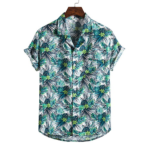 

Men's Shirt Other Prints Letter collared shirts Print Short Sleeve Going out Tops Chinese Style Tropical Green
