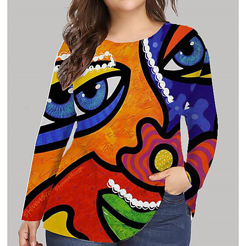 

Women's Plus Size Print Graphic Eye T shirt Large Size Round Neck Long Sleeve Tops Big Size