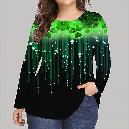 

Women's Plus Size Print Graphic Leaf T shirt Large Size Round Neck Long Sleeve Tops Big Size
