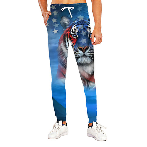 

Men's Casual Athleisure Outdoor Sports Daily Sports Pants Sweatpants Trousers Pants Graphic Prints Tiger Flag Full Length Print Blue