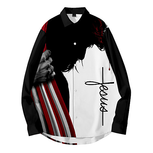 

Men's Shirt 3D Print Shadow Button-Down 3D Print Long Sleeve Casual Tops Casual Fashion Breathable Comfortable Black