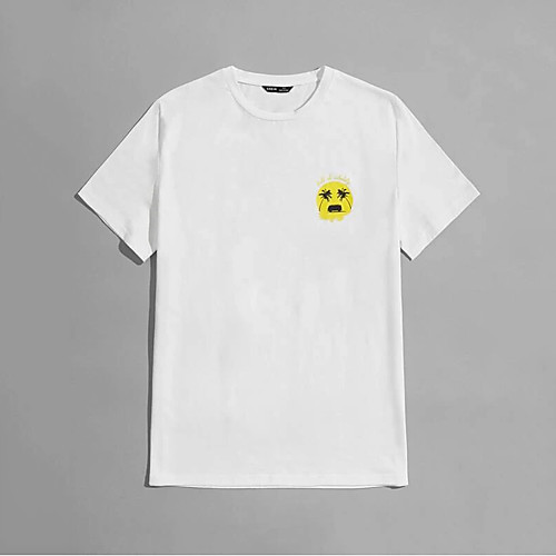 

Men's T shirt Hot Stamping Cartoon Print Short Sleeve Casual Tops 100% Cotton Basic Casual Fashion White