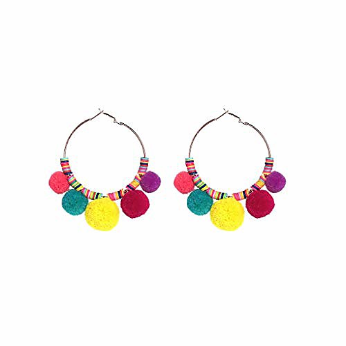 

pom pom tassel boho bohemian earrings colorful rainbow round hoop ball dangle ear drop large fashion vintage statement eardrop for women girls