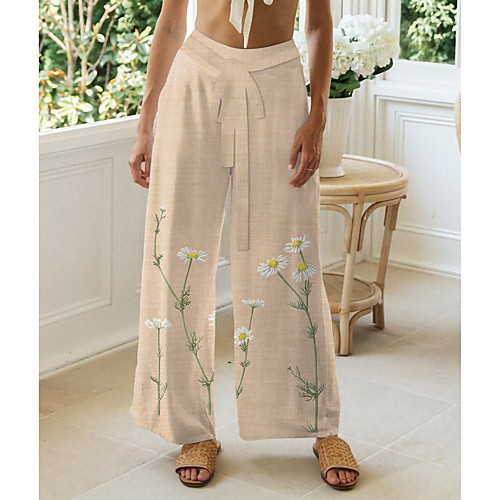 

Women's Basic Chino Comfort Casual Going out Pants Pants Flower / Floral Colorful Short Elastic Drawstring Design Print White Blue Beige