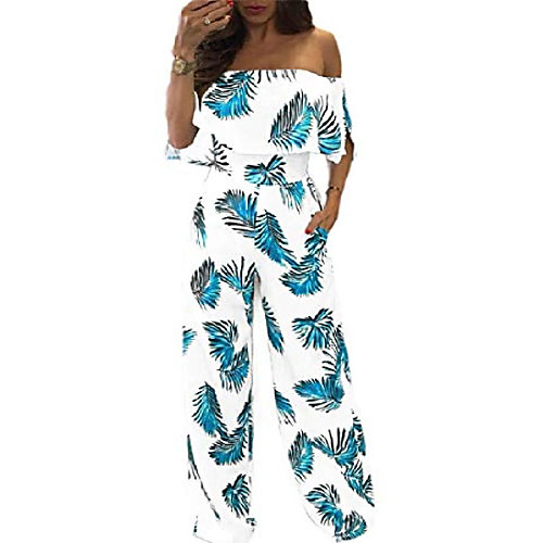 

Women's Casual 2021 Blue flower Safflower Green flower Jumpsuit Floral Print