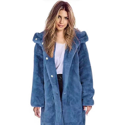 

Women's Solid Colored Oversized Basic Fall & Winter Faux Fur Coat Long Daily Long Sleeve Faux Fur Coat Tops Blue