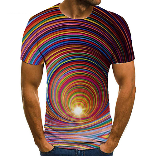 

Men's T shirt 3D Print Geometric 3D Print Print Short Sleeve Casual Tops Casual Fashion Wine