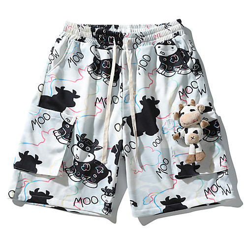 

Men's Cartoon Casual / Sporty Daily Holiday Shorts Pants Bear Short Drawstring Pocket Print Light Blue