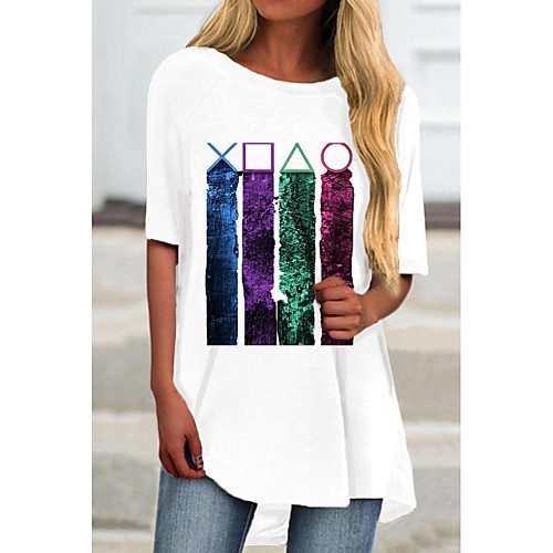 

Women's T Shirt Dress Tee Dress Short Mini Dress White Half Sleeve Color Block Animal Print Spring Summer Round Neck Casual 2021 S M L XL XXL 3XL
