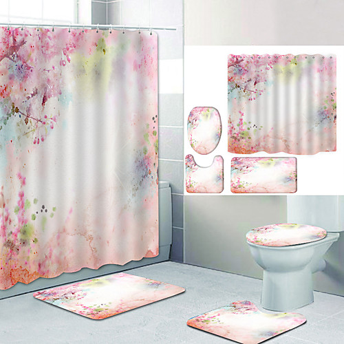 

Bathroom Shower Curtain & Mat Set Modern Polyester New Design