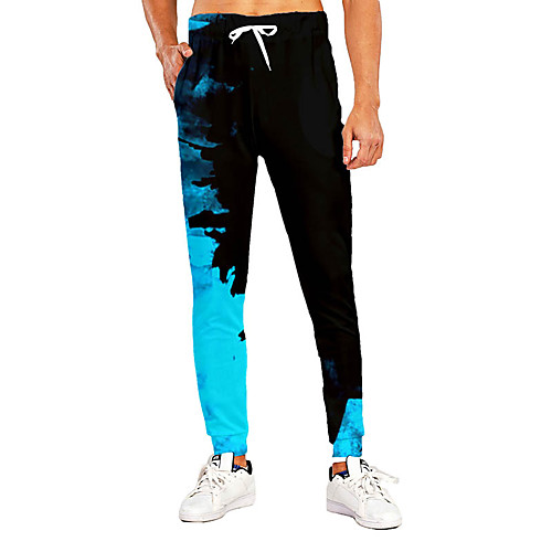 

Men's Novelty Casual / Sporty Breathable Quick Dry Sports Casual Holiday Pants Sweatpants Pants Graphic 3D Full Length Print Blue