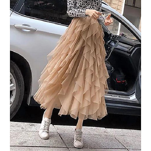 

women tiered ruffle tutu tulle wedding train skirt horsehair halloween thanksgiving party skirt (3xl, black)