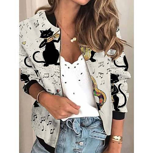 

Women's Animal Patterned Print Active Spring & Fall Jacket Regular Daily Long Sleeve Air Layer Fabric Coat Tops White