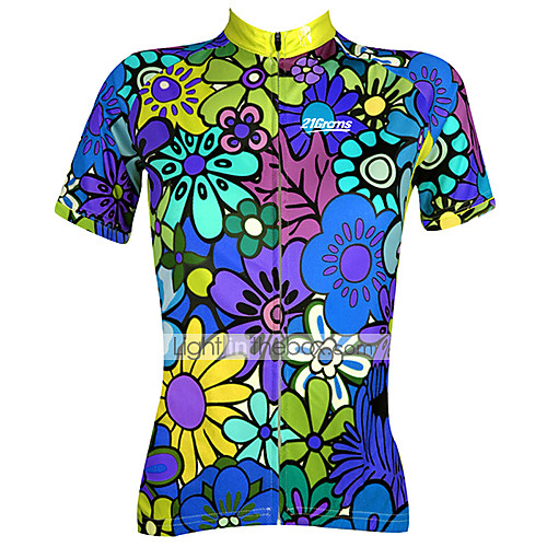 

21Grams Women's Short Sleeve Cycling Jersey Summer Spandex Polyester BlueGreen Blue Purple Floral Botanical Bike Jersey Top Mountain Bike MTB Road Bike Cycling Quick Dry Moisture Wicking Breathable