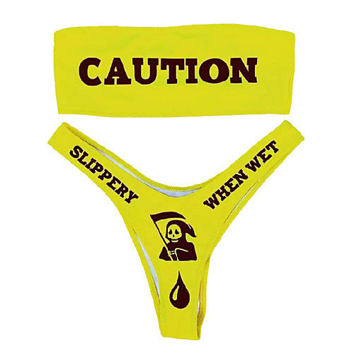 

Women's Bikini 2 Piece Swimsuit Open Back Slim Color Block Geometric Yellow Swimwear Padded Crop Top Strapless Bathing Suits New Sexy