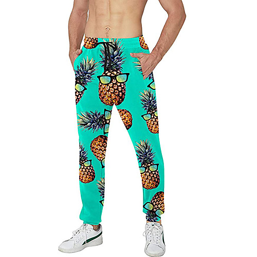 

Men's Casual Athleisure Daily Sports Jogger Pants Sweatpants Pants Pineapple Full Length Drawstring Pocket 3D Print Green