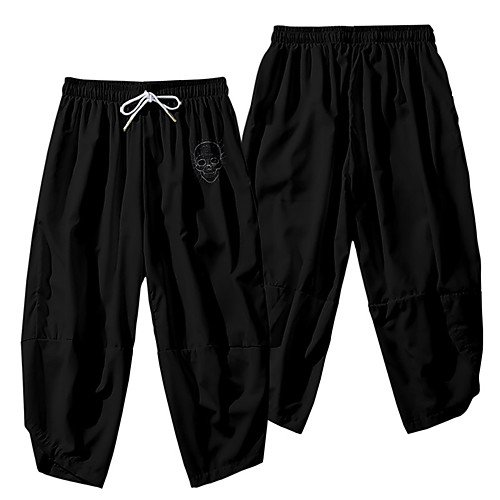 

Men's Casual / Sporty Athleisure Daily Sports Wide Leg Pants Skull Full Length Elastic Waist 3D Print Black