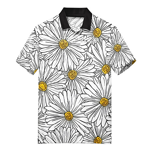 

Men's Polo 3D Print Floral Daisy Button-Down Print Short Sleeve Casual Tops Casual Fashion Soft Breathable Gray