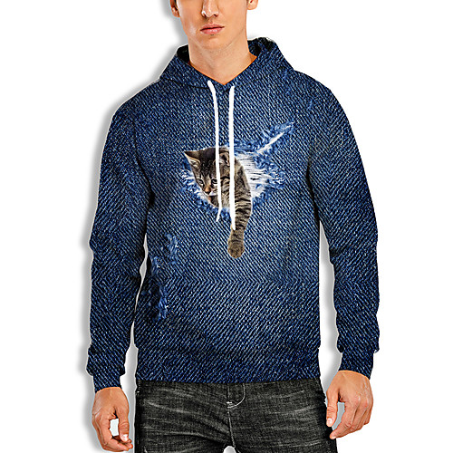 

Men's Pullover Hoodie Sweatshirt Cat Graphic Prints Animal Print Weekend 3D Print Casual Hoodies Sweatshirts Blue