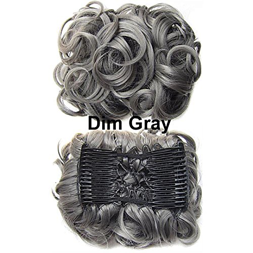 

women's hair bun elastic net with combs curly chignon updo cover heat resistance synthetic hairpiece dim gray