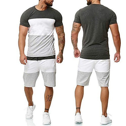 

Men's Sweatsuit 2 Piece Set Elastic Waistband Crew Neck Sport Athleisure Clothing Suit Short Sleeves Breathable Soft Comfortable Exercise & Fitness Everyday Use Outdoor Fitness Exercising