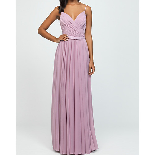 

A-Line V Neck Floor Length Chiffon Bridesmaid Dress with Pleats