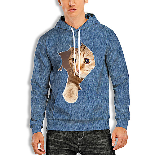 

Men's Pullover Hoodie Sweatshirt Cat Graphic Prints Animal Print Weekend 3D Print Casual Hoodies Sweatshirts Blue