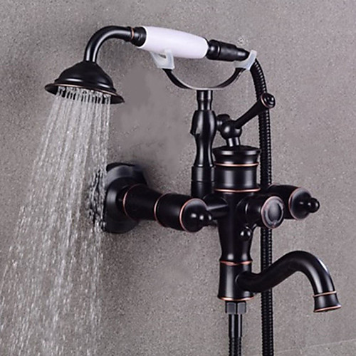 

Shower Faucet Set - Rainfall Shower Vintage Style Electroplated Mount Outside Ceramic Valve Bath Shower Mixer Taps