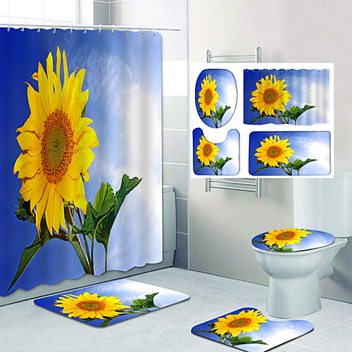 

Bathroom Shower Curtain & Mat Set Classic Polyester Waterproof