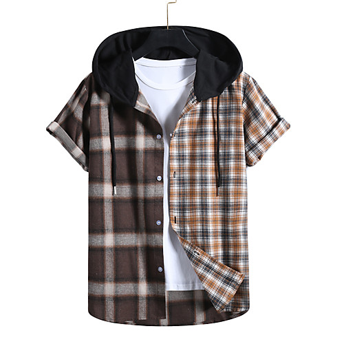 

Men's Sweatshirt Shirt non-printing Color Block Plain Patchwork Short Sleeve Casual Tops Coffee
