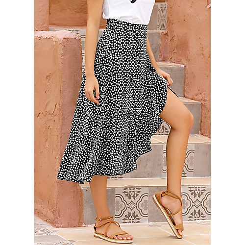 

Women's Weekend Casual Skirts Floral Ruffle Black Green