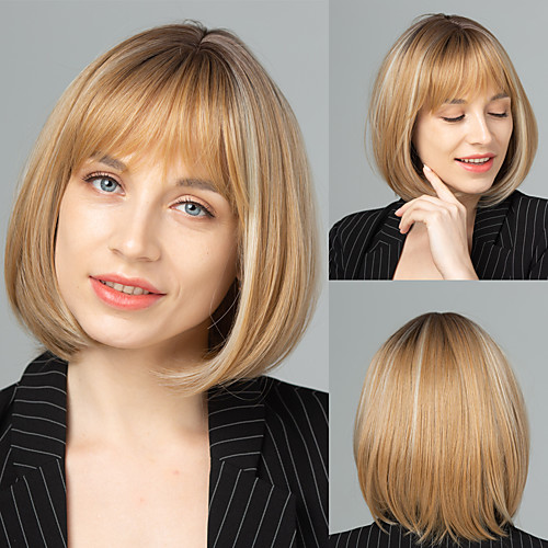 

Synthetic Wig Natural Straight Neat Bang Wig Short Light Blonde Synthetic Hair Women's Cosplay Party Fashion Blonde
