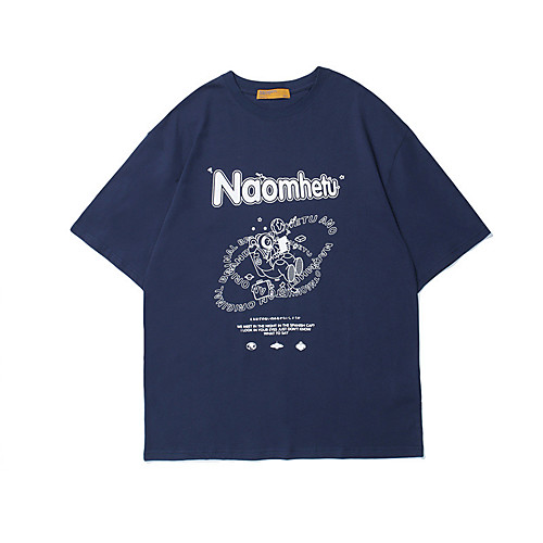 

Men's T shirt Hot Stamping Graphic Prints Letter Print Short Sleeve Casual Tops 100% Cotton Basic Casual Fashion White Blue