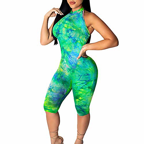 

kemilove Women Sexy Tube Summer Outfits Casual Bodycon Hollow Out Stretchy Rompers Colorful Backless Green