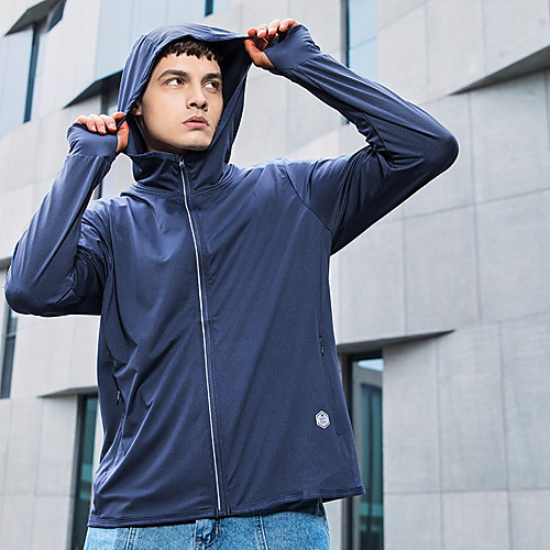 

Men's Hoodie Jacket Hiking Skin Jacket Hiking Windbreaker Outdoor Solid Color Waterproof Lightweight UV Sun Protection Windproof Jacket Hoodie Top Full Zip Hunting Fishing Climbing Blue Grey Light