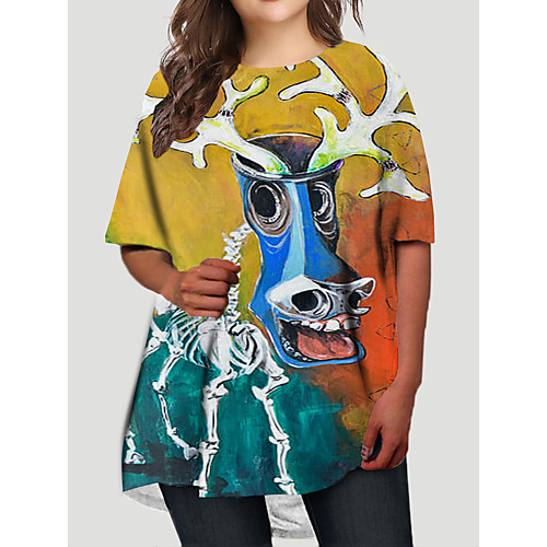 

Women's Plus Size Graphic Animal Print Casual Half Sleeve Fall Short Mini Dress T Shirt Dress Tee Dress Orange