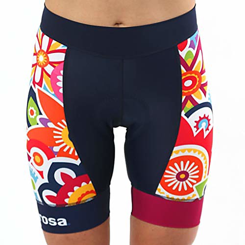 

women's padded cycling shorts, chamois bike short, ladies colorful flower print biking bottom (large)