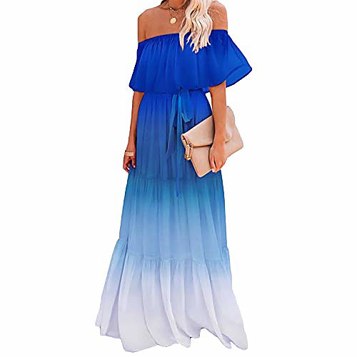 

womens boho pleated long dress off shoulder maxi dress for beach party