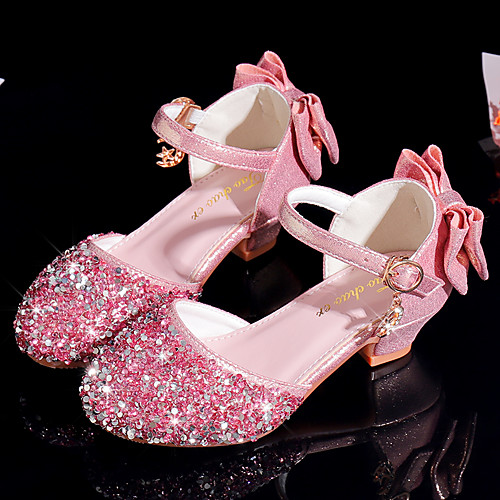 

Girls' Heels Flower Girl Shoes Princess Shoes School Shoes Rubber PU Little Kids(4-7ys) Big Kids(7years ) Daily Party & Evening Walking Shoes Rhinestone Sparkling Glitter Buckle Pink Silver Fall