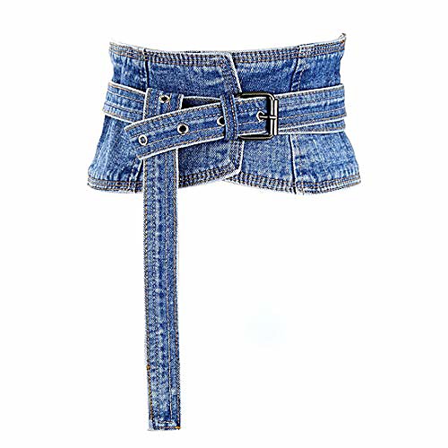 

shengweiao women's denim peplum waist cinch belt wide corset belts (blue, 24-27.5)
