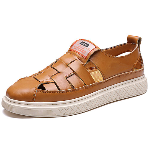 

Men's Sandals Sporty Casual Beach Athletic Outdoor Water Shoes Walking Shoes Cowhide Breathable Handmade Non-slipping Booties / Ankle Boots Black Khaki Brown Summer